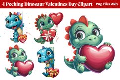 Peeking Dinosaur Valentines Day Clipart PNG Product Image 1