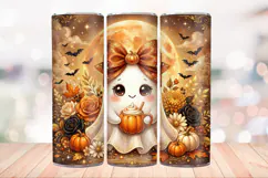 Spooky Halloween Ghost 20 OZ Skinny Tumbler Wrap Png. Product Image 3