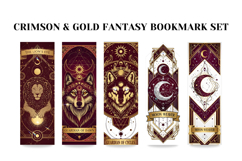 Crimson &amp; Gold Celestial Bookmark Set|Phoenix,Lion,Wolf Product Image 3