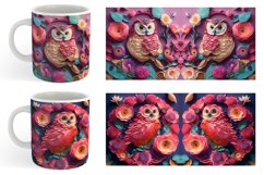 3D Owl and Flowers Mug Wrap | Sublimation Coffee Cup Product Image 5