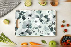Mint &amp; Grey Flowers Cutting Boards sublimation Design Product Image 3