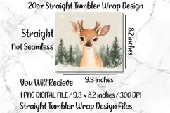 Winter Reindeer 20oz Skinny Tumbler Wrap Sublimation. Product Image 3