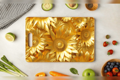 Gold 3D Sunflowers Cutting Boards sublimation Design Product Image 3
