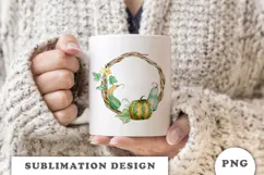 Watercolor Autumn Pumpkins Wreath png Product Image 3