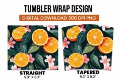 Orange with Leaves and Flowers Tumbler Wrap Sublimation Product Image 3