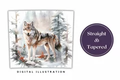Christmas Tumbler Wrap, Watercolor Winter Wolf Tumbler Wrap Product Image 3