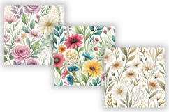Wavy Hand Drawn Floral Digital Paper, Seamless Watercolor Product Image 3