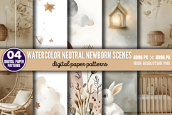Watercolor Neutral Newborn Scenes Paper PNG Product Image 1