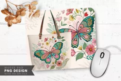 Butterfly Floral Tote Bag Mouse Pad PNG Design Product Image 1