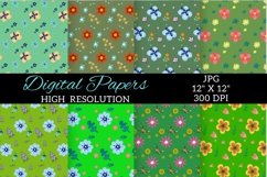 Green Flower Digital Paper Patterns, Flower Digital Pape Product Image 3