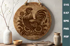 Rooster laser SVG PNG| Floral Chicken Cutting Board Product Image 3