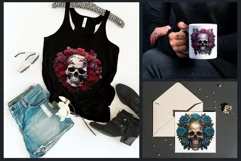 Gothic Floral Skull Clipart, pink & purple skull sublimation Product Image 3