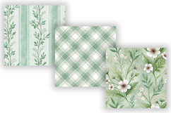 Sage Toile Digital Paper Pack, Vintage Floral Toile, Gingham Product Image 3