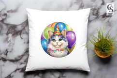 Cute Party Cat With Balloons Clipart Sublimation PNG Product Image 3