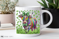 Colorful Cow St Patricks Day With Clover Sublimation PNG Product Image 2