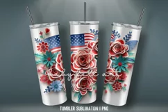 3D Patriotic Flowers Tumbler Sublimation Designs Product Image 3