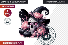 Pink and Black Gothic Halloween Skulls Clipart, pastel goth Product Image 1