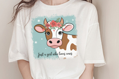 .Just a girl with loves cows PNG, Vintage Flowers Sublimatio Product Image 1