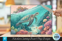 Sea Turtle in Vibrant Coral Reef Cutting Board PNG Design Product Image 1