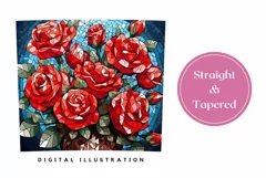 Red Roses Tumbler Design, Stained Glass Flowers Tumbler PNG Product Image 3