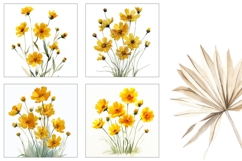 Yellow Flowers Square Coasters, Floral Square Coaster PNG Product Image 3