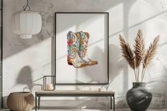 Watercolor Cowgirl Cowboy Boots Print Product Image 3