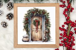 Christmas Door Watercolor Clipart, Christmas Door PNG Product Image 3