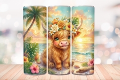 Tropical Highland Cow 20 OZ Skinny Tumbler Wrap Sublimation. Product Image 3