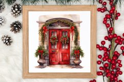 Christmas Door Watercolor Clipart, Christmas Door PNG Product Image 3