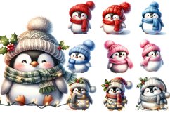 Christmas Penguins Watercolour Clipart Bundle PNG Product Image 3