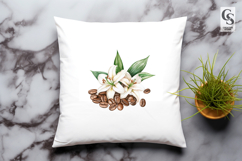 White Lily Coffee Bean Floral Clipart Sublimation PNG Product Image 3