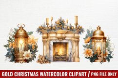 Gold Christmas Watercolor Clipart, Christmas Clipart Product Image 1