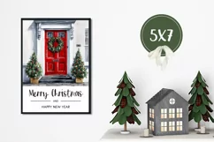 Merry Christmas Greeting Card, Cozy Christmas Door PNG Product Image 3