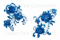 Embroidery, Flowers, Lace, Elements, Clipart, Blue, PNG Product Image 3