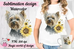 Cute dog Yorkshire Terrier with Sunflower, Watercolor png Product Image 1