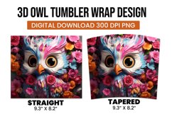 3D Owl Floral Tumbler Wrap Sublimation Product Image 3