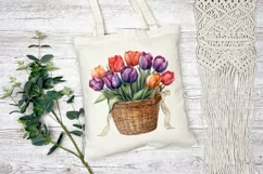 Watercolor Tulips Illustration, Flower Basket PNG Product Image 3