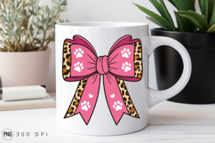 Pink Bow With Leopard Print And Paw Prints Sublimation PNG Product Image 3