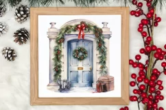 Christmas Door Watercolor Clipart, Christmas Door PNG Product Image 3