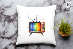 Retro Rainbow TV Watercolor Clipart Sublimation PNG Product Image 3