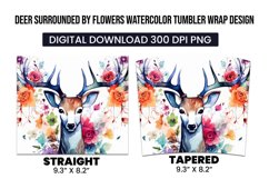 Deer Surrounded By Flowers Watercolor Tumbler Warp Design Product Image 3