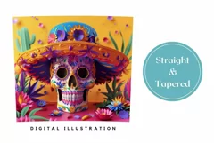 3D Sugar Skull Tumbler Wrap, Colorful Skull Tumbler PNG Product Image 3