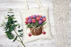 Watercolor Tulip Basket Illustration, Watercolor Flowers PNG Product Image 3