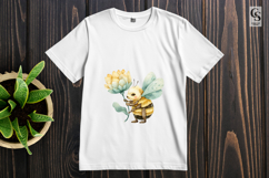 Cute Watercolor Bee With Flower Clipart Sublimation PNG Product Image 3