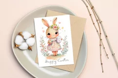 Watercolor Easter Bunny Girls Sublimation PNG Clip Art Product Image 3