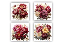 10 Burgundy and Gold Peonies Clipart PNG Product Image 3