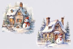 Snowman clipart, Cottage clipart, Christmas bundle clipart Product Image 2