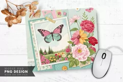 Butterfly and Floral Scrapbook Mouse Pad PNG Design Product Image 1