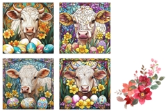 Stained Glass Cow Square Coasters, Easter Sublimation Design Product Image 3