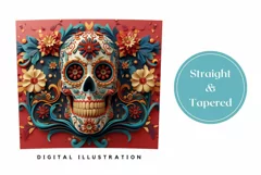 3D Sugar Skull Tumbler Wrap, Floral Skull Tumbler Template Product Image 3